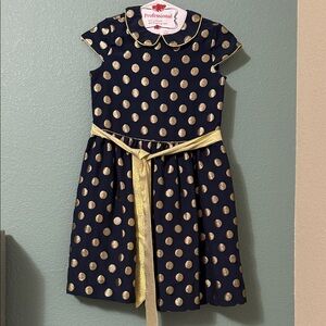 Busy bees Navy and Gold Polka Dot Kids Dress
